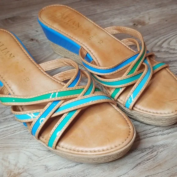 Italian Shoe Makers Womens Open Toe Slide On Top Strap Wedge Heel Sandals - Picture 7 of 11